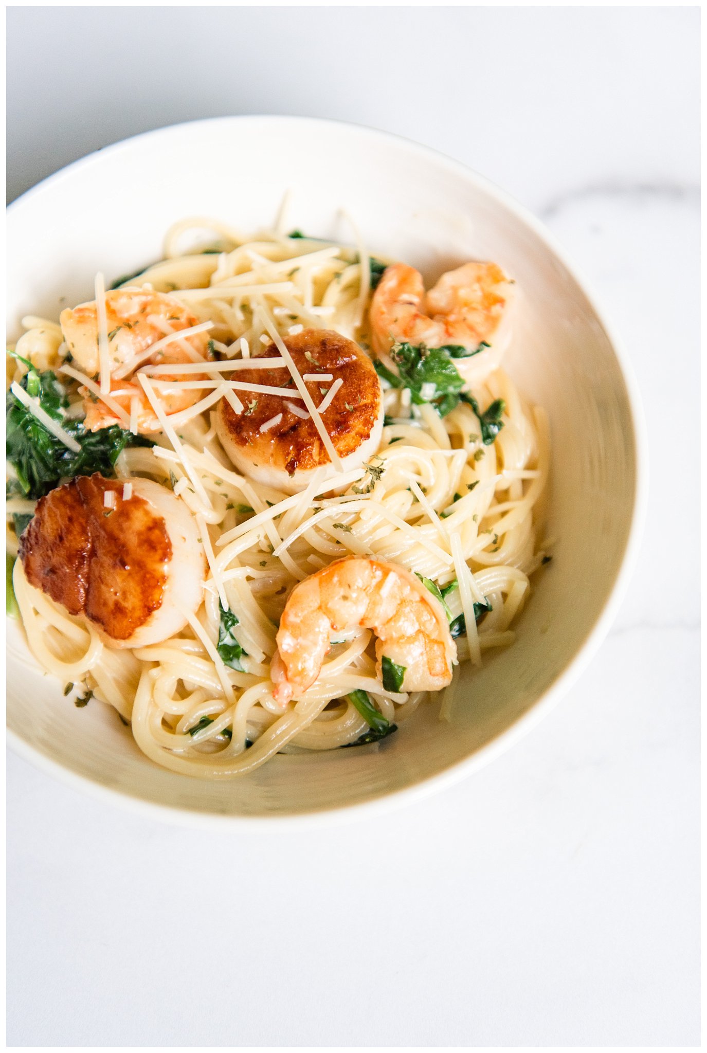 Featured image for “Shrimp & Scallop Florentine Pasta”